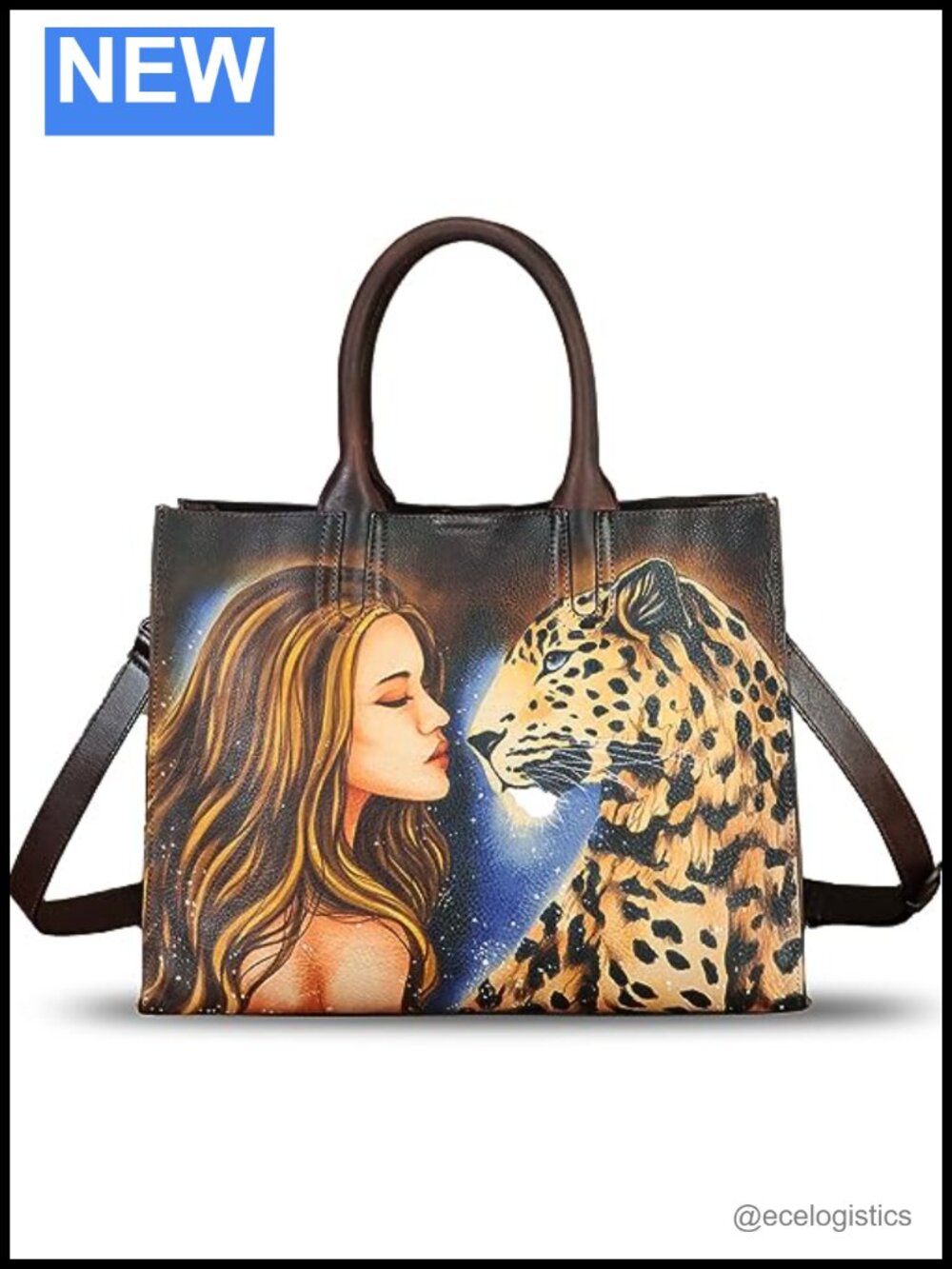 Genuine Leather Hand Painted Satchel Handbag Crossbody Purse Work Tote